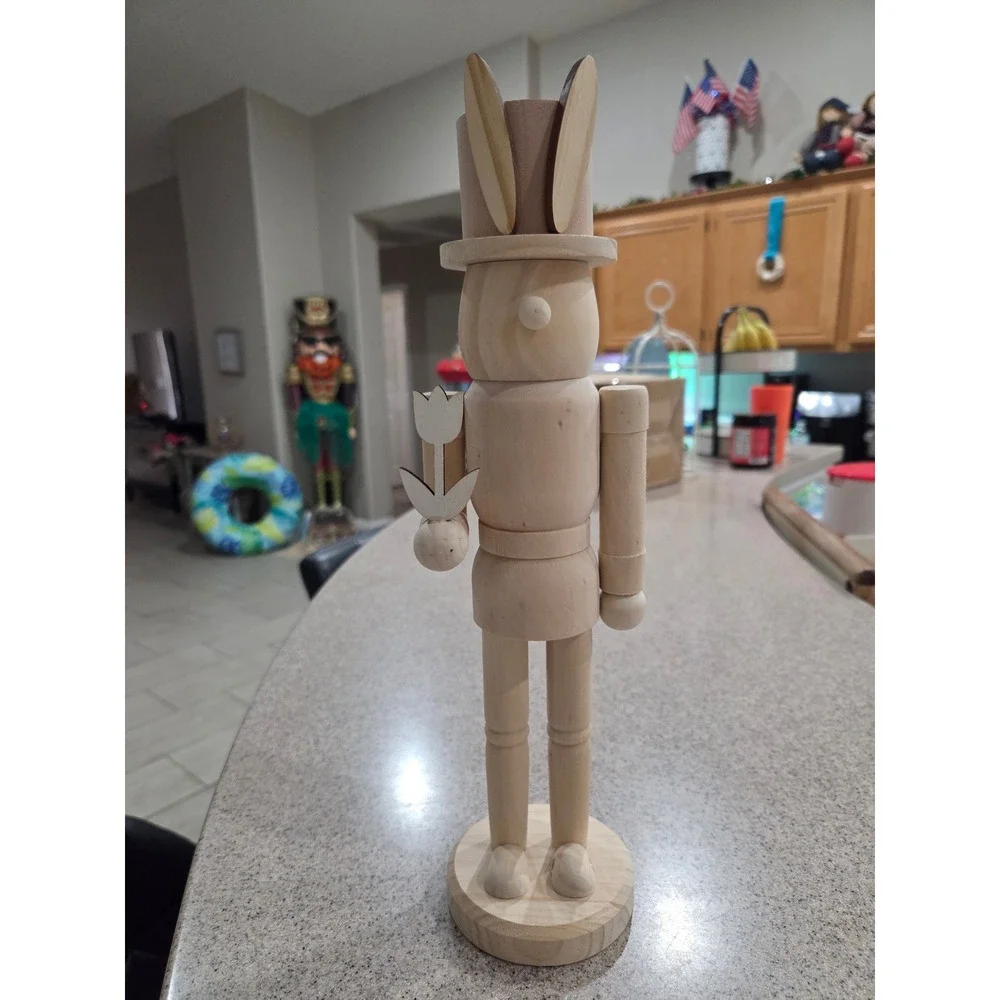 Unfinished Wood Bunny Nutcracker Easter Rabbit DIY Paintable Holiday Craft